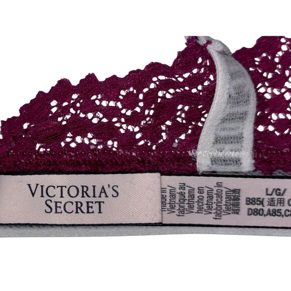 VICTORIA'S SECRET Lace Bralette Bra Large Magenta Adjustable Straps VS Branding - Picture 6 of 7